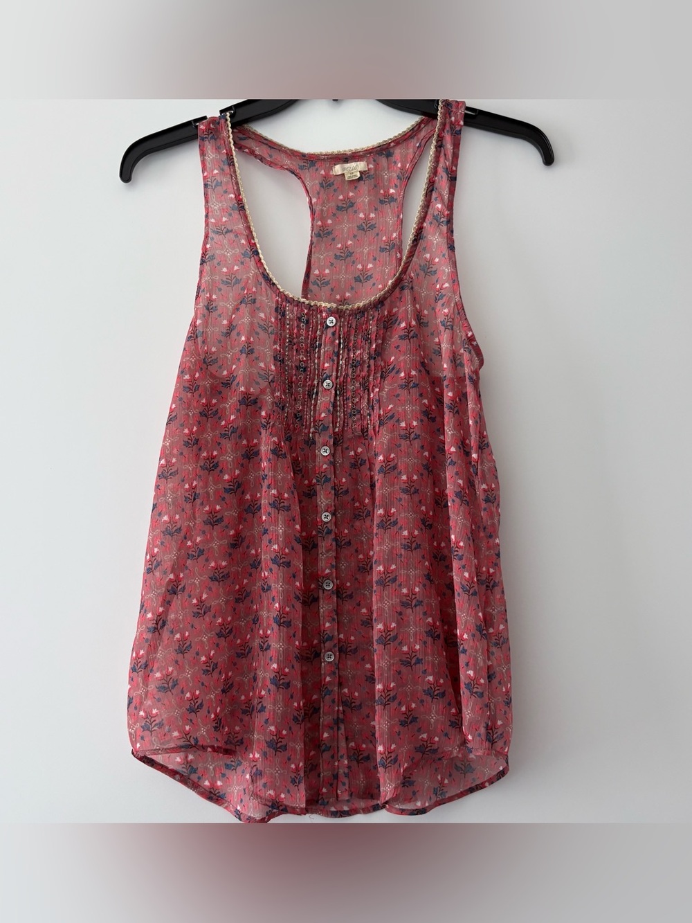 Aerie Boho Floral Button-Front Sleeveless Tank Top - Red Floral